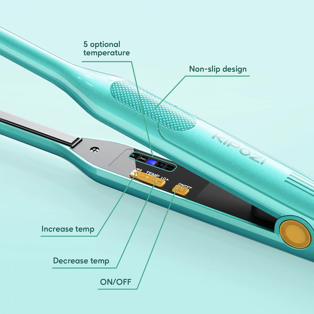 Green 0.3" Titanium Pencil Flat Iron Hair Straightener S414789