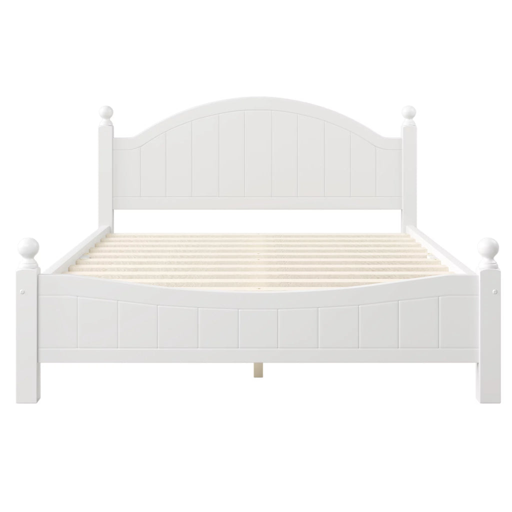 Queen Size Solid Wood Platform Bed with Headboard and Footboard White D386