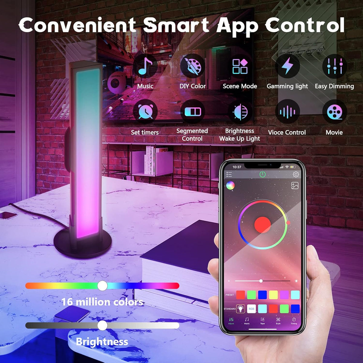 Smart LED Light Bars, RGB Flow Light Bar with 16 Million Colors, Bluetooth Connection Music Sync Kit, Pack of 2 T8022