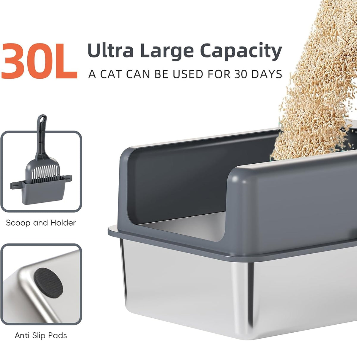 Extra Large Stainless Steel Cat Litter Box with Lid J379