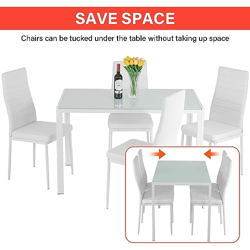 5-Piece Glass Dining Table Set with 4 Upholstered Chairs D7217