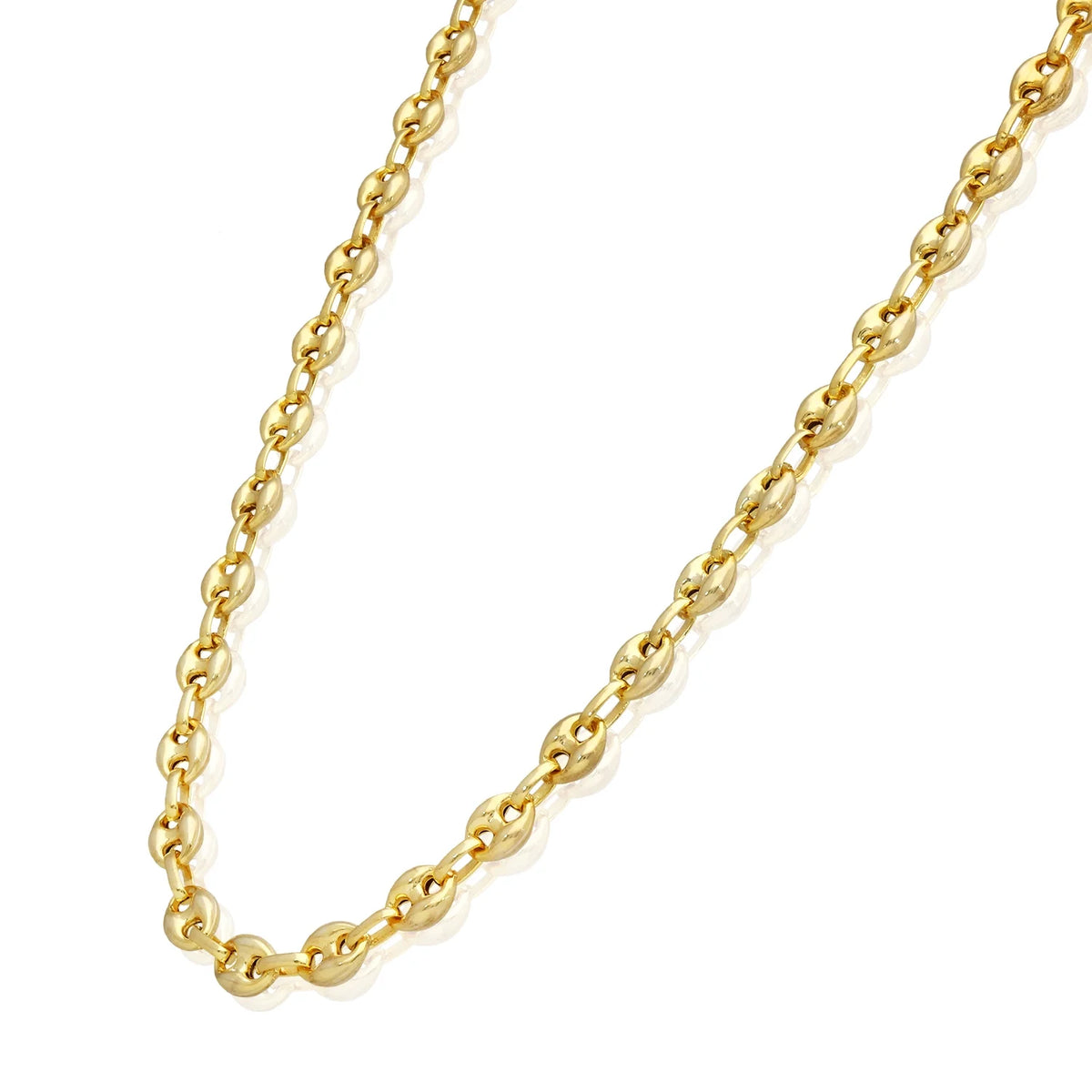 18K Yellow Gold Over Silver 7mm Puffed Anchor Chain 16"-24" J48476