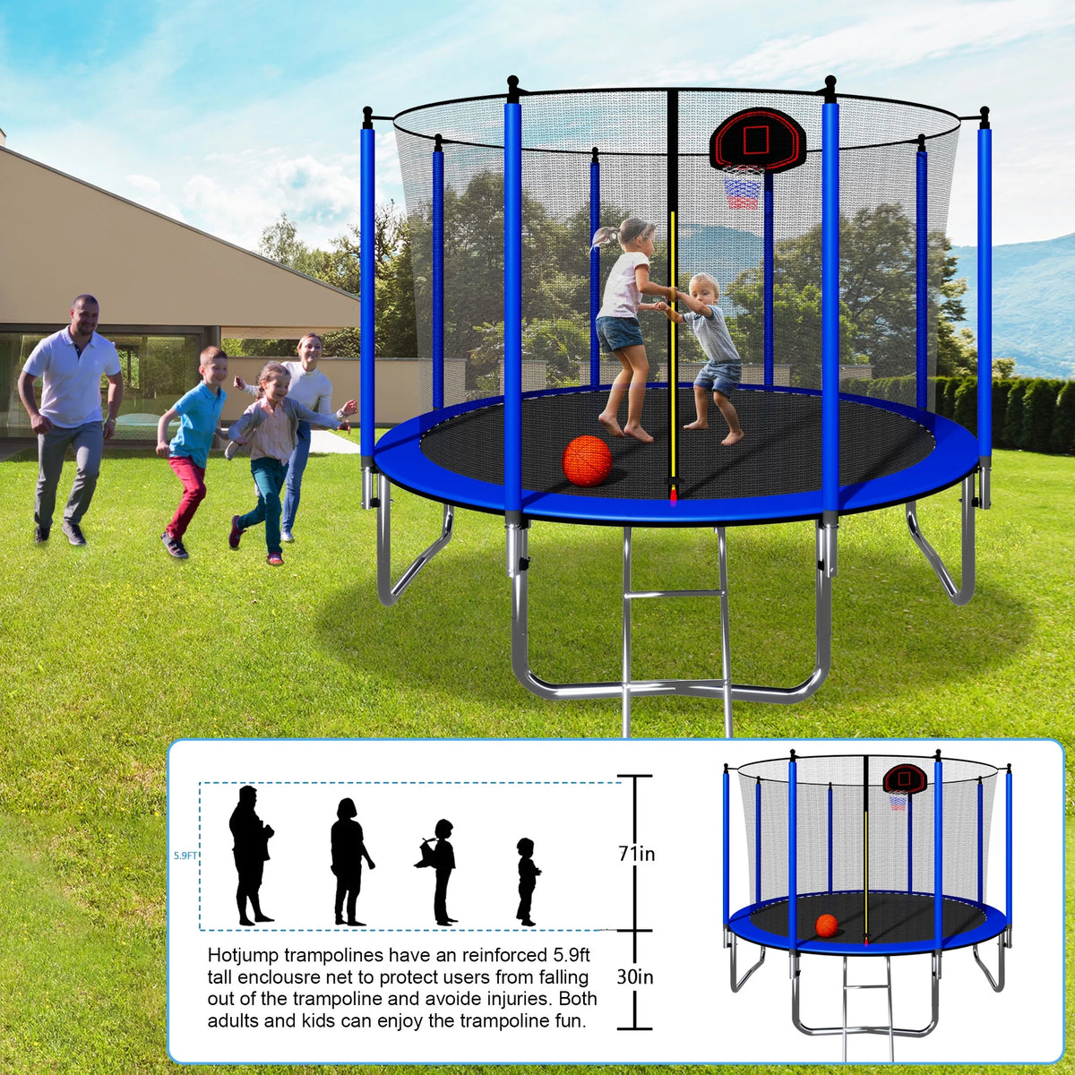 10ft Outdoor Trampoline with Enclosure and Basketball Hoop T253