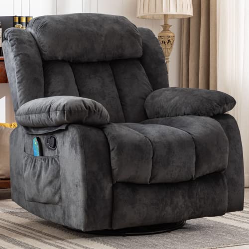 Grey Fabric Manual Swivel Rocker Recliner Chair I213