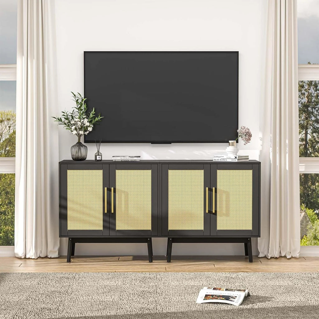 Black Rattan Storage Cabinet Set of 2 U791192
