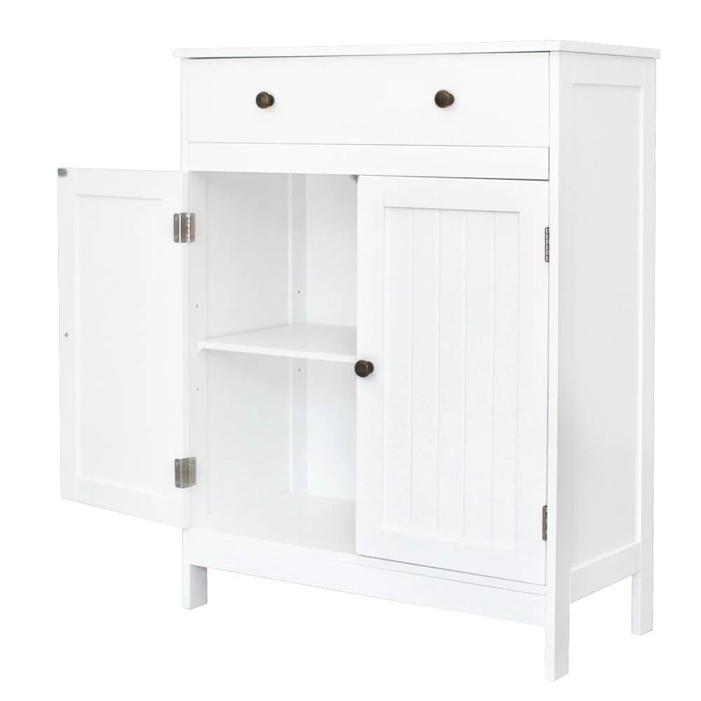 White Freestanding Bathroom Floor Cabinet with Drawer and 2 Doors P3473