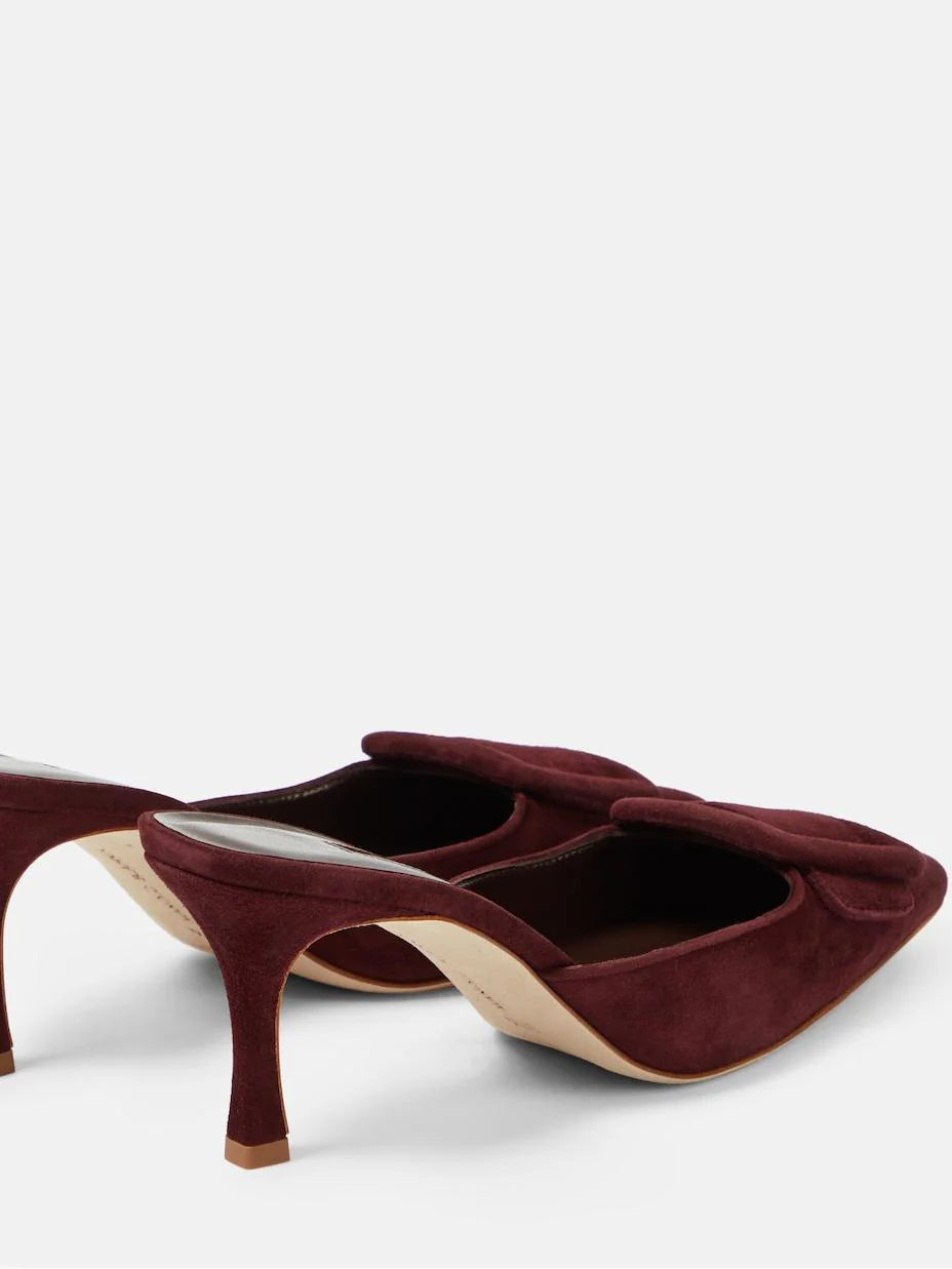 Cow Suede Belt Buckle Pointed Toe Stiletto Heel Pumps I4811