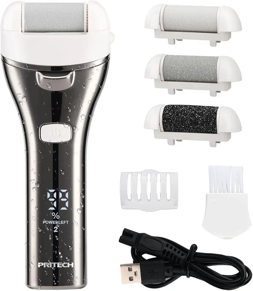 Rechargeable Portable Electric Foot Callus Remover with 3 Roller Heads F1134