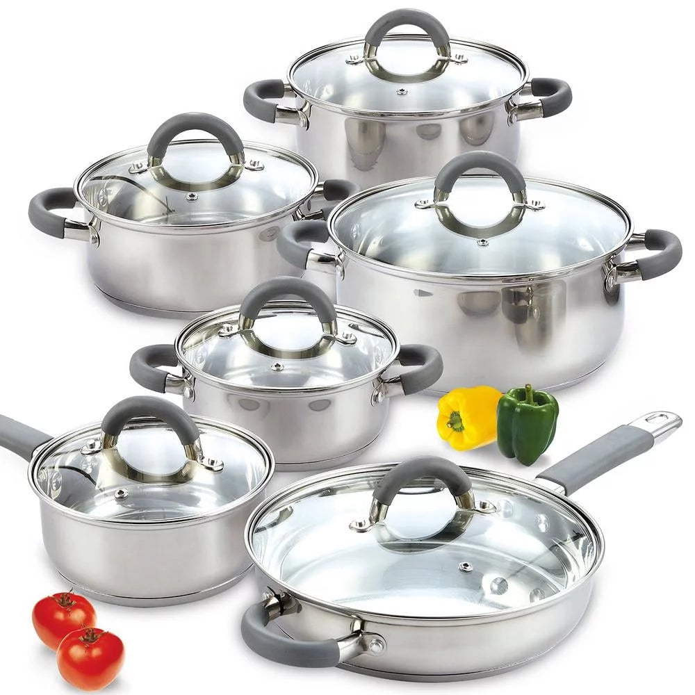 12-Piece Stainless Steel Cookware Set with Silicone Handles U9414