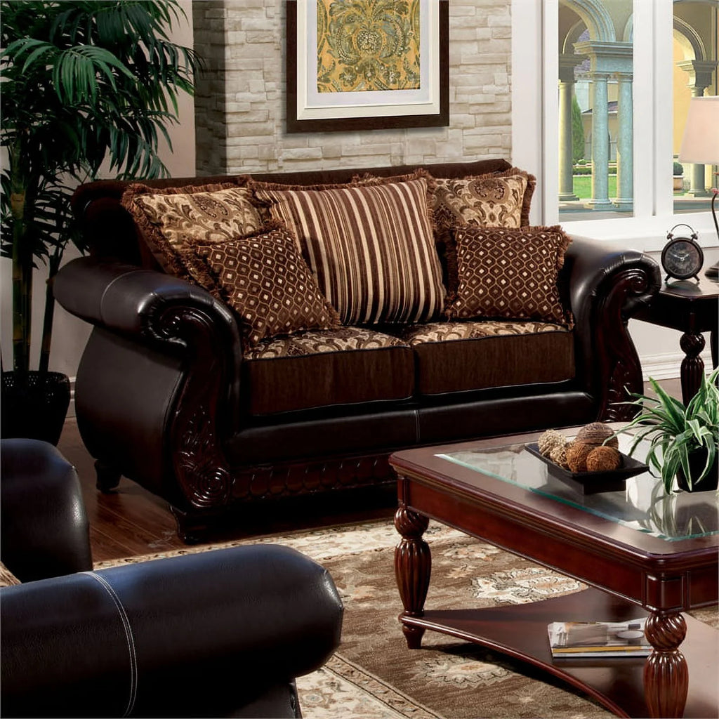 Dark Brown Faux Leather 2-Piece Sofa Set U948505