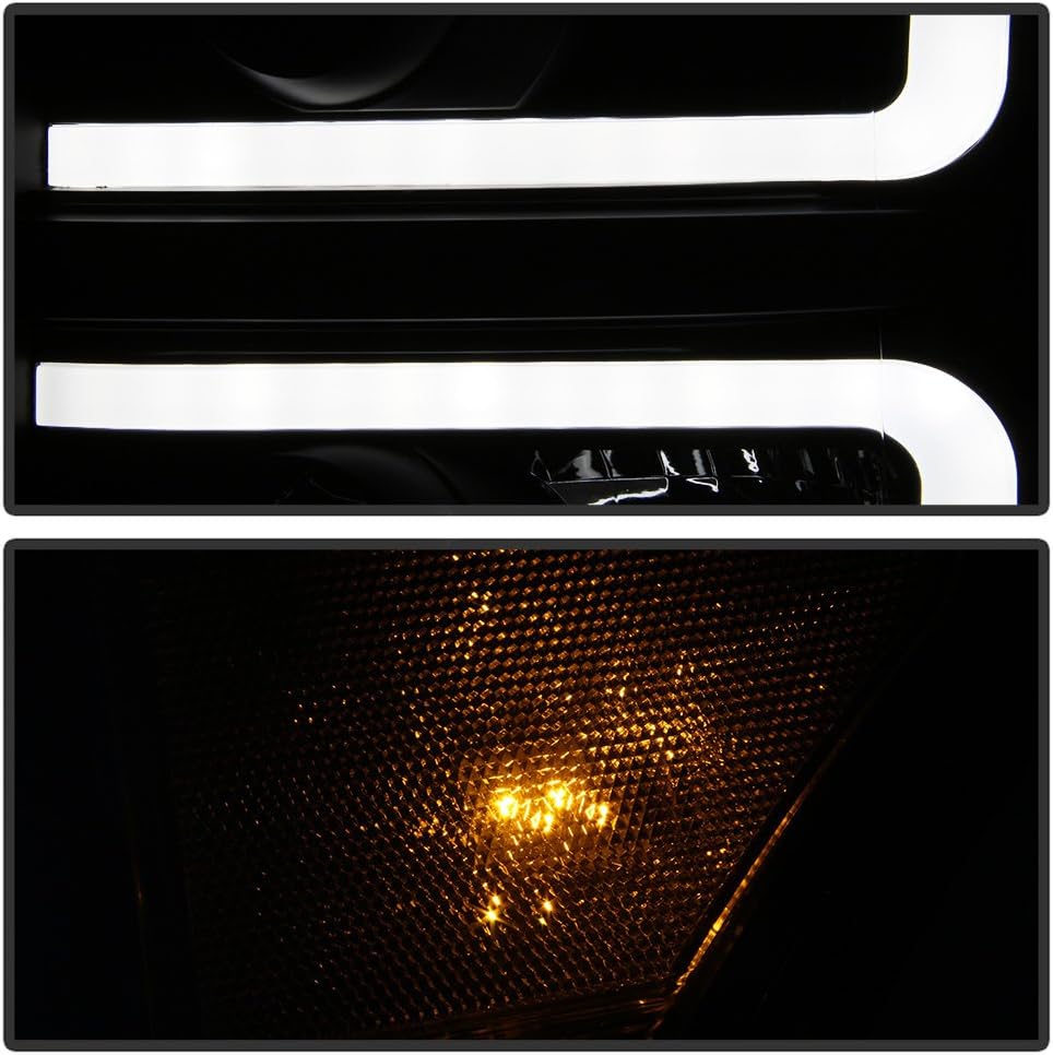 Black Smoke LED DRL Tube Projector Headlights Driver Passenger Side T6545
