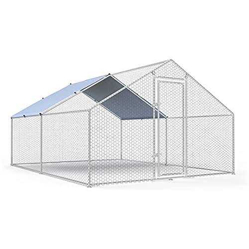 Large Metal Chicken Coop Walk-in Poultry Cage with Waterproof Cover Q366