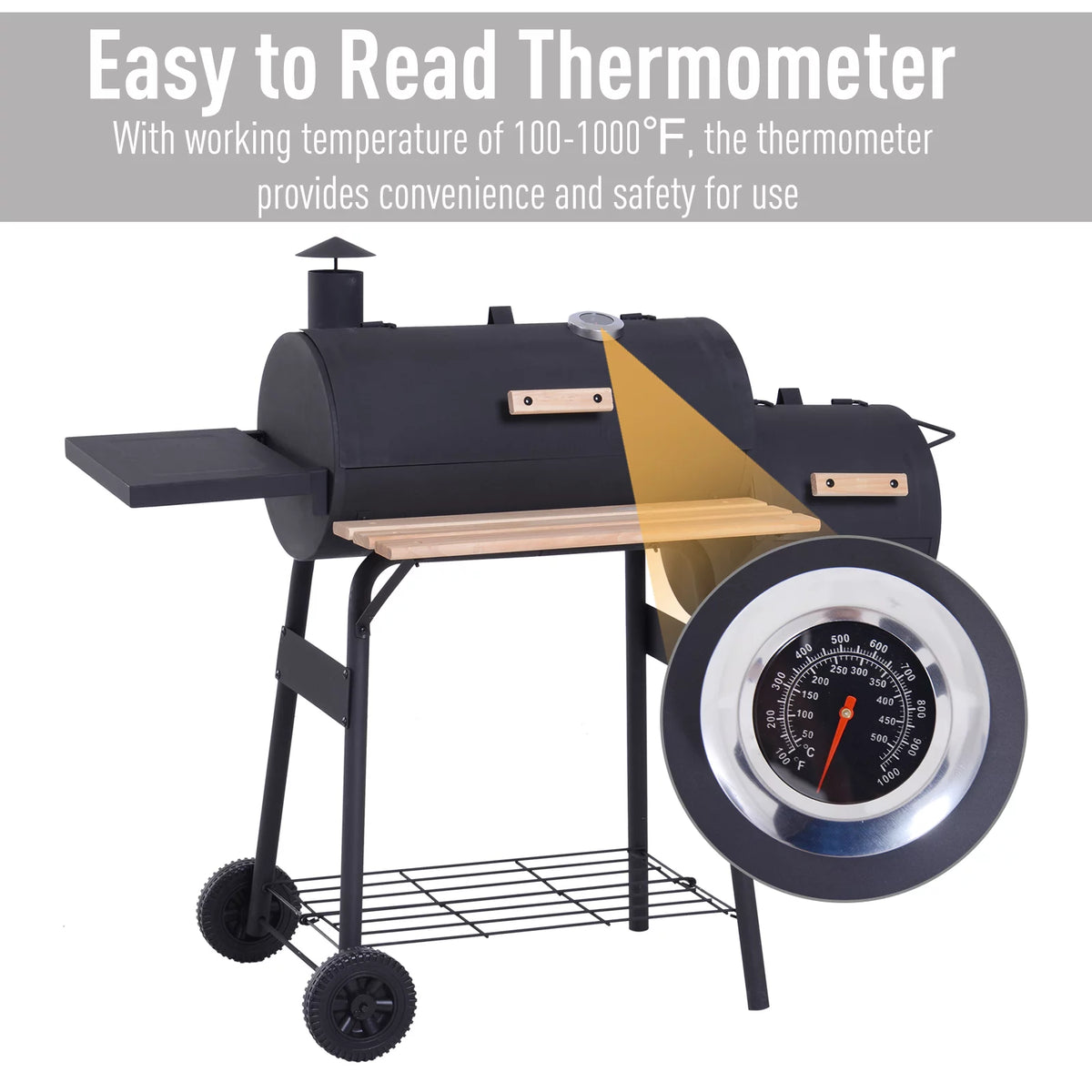 48" Steel Portable Charcoal BBQ Grill and Offset Smoker Combo with Wheels M237
