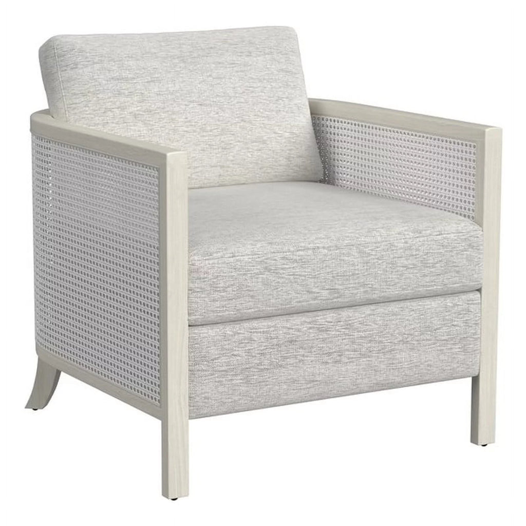 Hand Brushed White Wood and Fabric Accent Chair B1785
