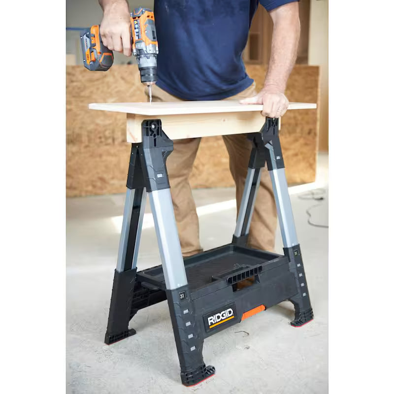 32 in. Polypropylene Folding Sawhorse with Adjustable Metal Legs Y4418