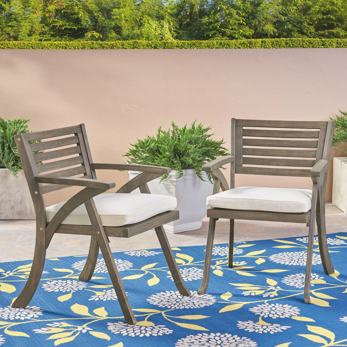 Acacia Wood Dining Chairs with Cushion, Set of 2 P972