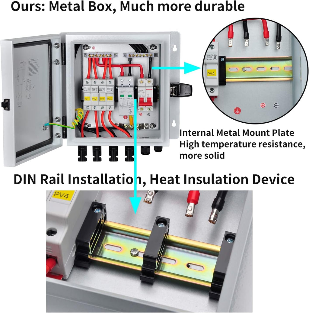 6 String Solar Combiner Box with 15A Fuse, Surge Protective Device, 63A Circuit Breaker L10199