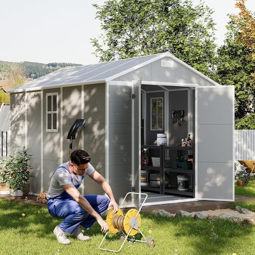 Gray White 8 x 10 FT Resin Plastic Outdoor Storage Shed L309