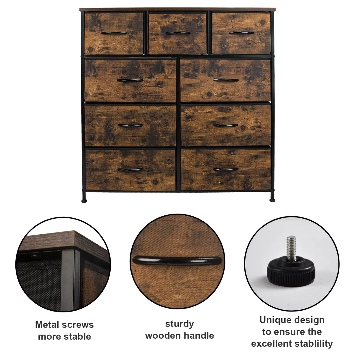 Fabric 9 Drawer Dresser with Wood Top J695344