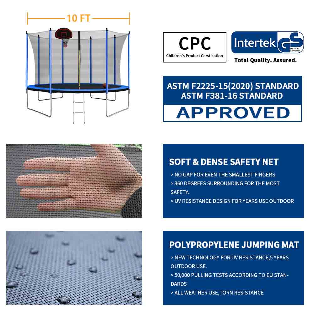 10ft Outdoor Trampoline with Enclosure and Basketball Hoop T253