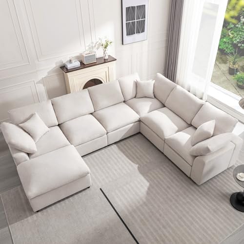 Cream Modular Sectional Sofa with Ottoman 7 Seater L-Shaped B95981
