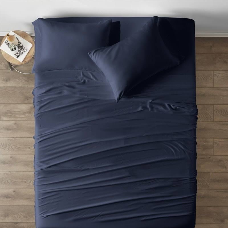 Navy 4-Piece Rayon from Bamboo Bed Sheet Set California King Q7396