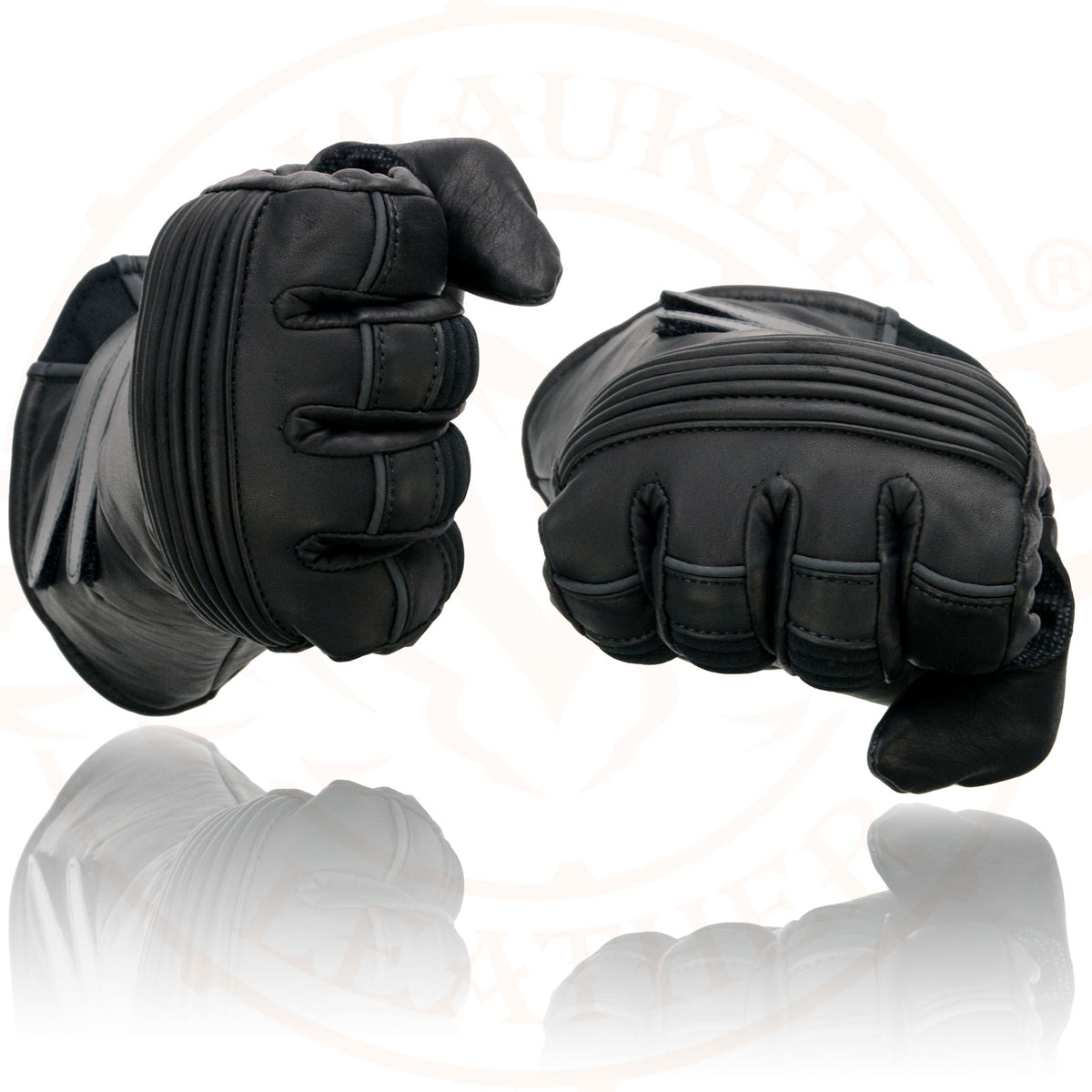 Black Cowhide Leather Gauntlet Motorcycle Gloves S51420