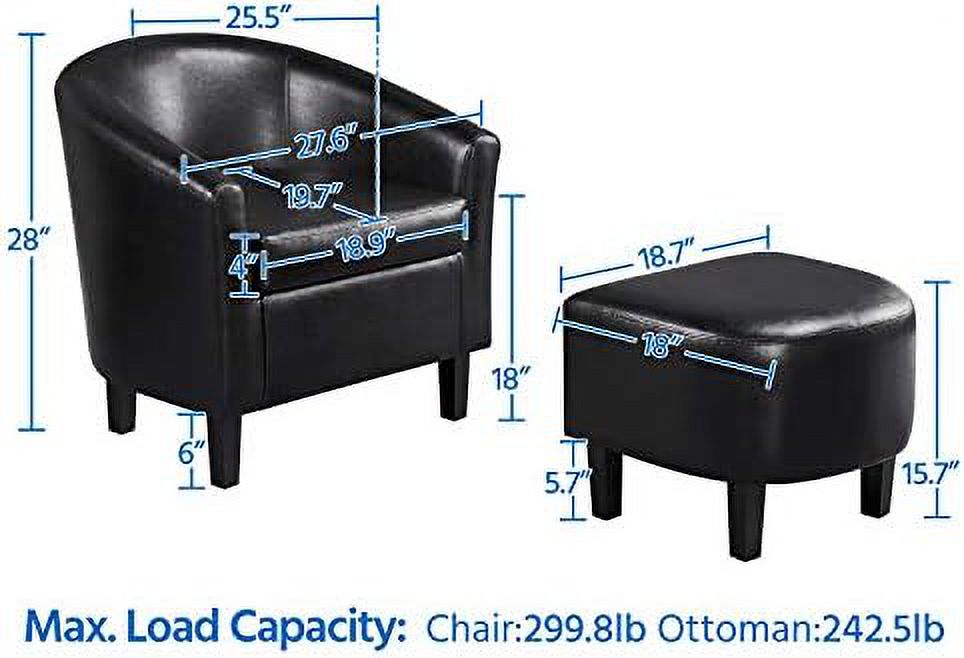 Black PU Leather Barrel Accent Chair with Ottoman Footrest Set H5141