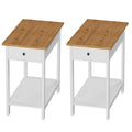 White and Oak 2-Toned End Table with Drawer and Storage Shelf, Set of 2 S65079