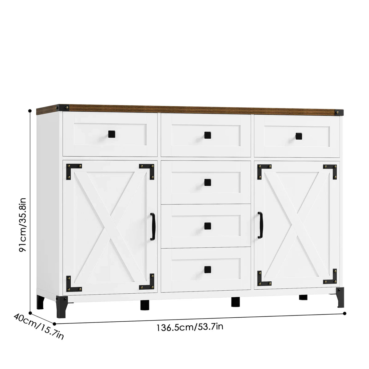 White 6 Drawer Wood Sideboard W619