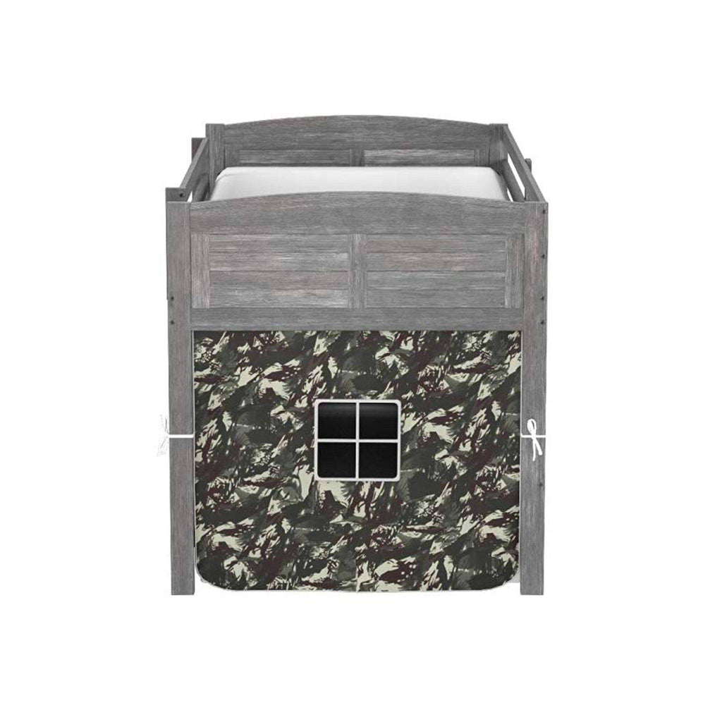 Antique Grey Twin Low Loft Bed with Camo Tent J724
