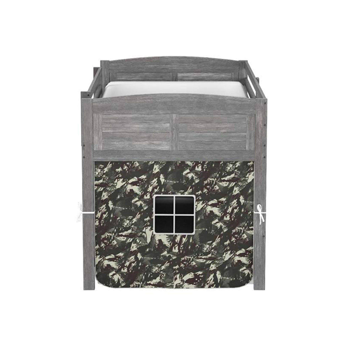 Antique Grey Twin Low Loft Bed with Camo Tent J724