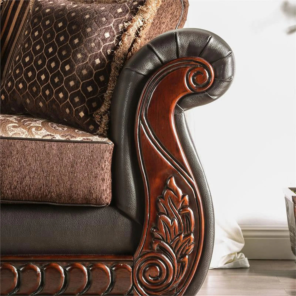 Dark Brown Faux Leather 2-Piece Sofa Set U948505