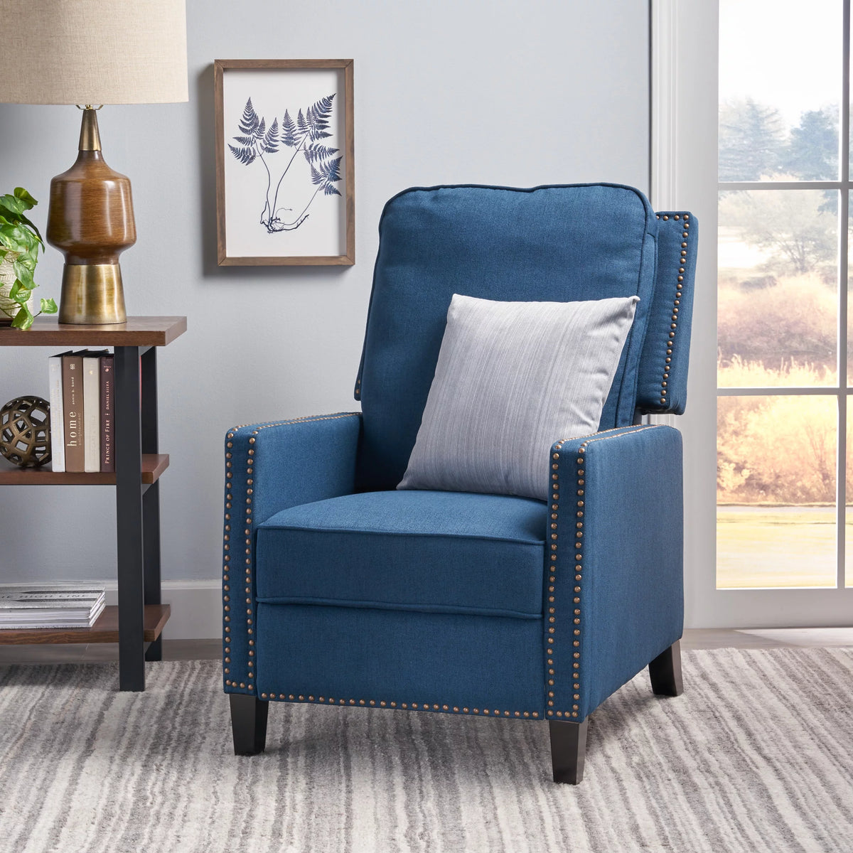 Navy Blue Fabric Recliner I889