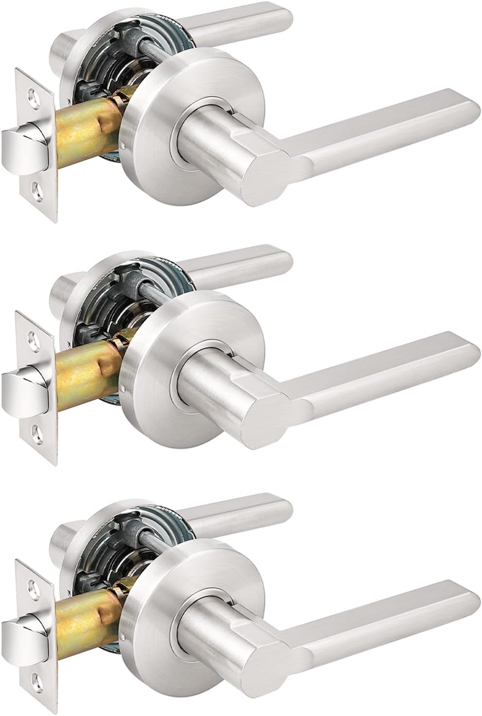 Stain Nickel Keyless Passage Door Levers Interior Locks, Non-Locking Lever Set, 10 Pack N69415