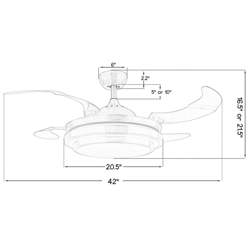 Retractable Metal LED Ceiling Fan with Remote - 42 Inches White N96797