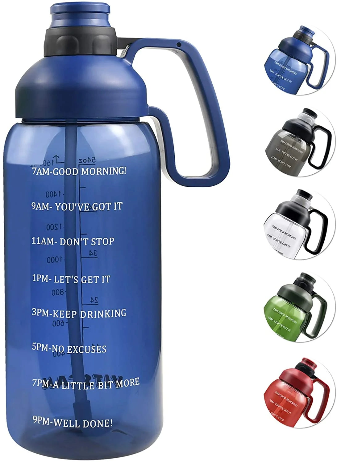 64 Oz Water Bottle With Straw and Time Marker V643