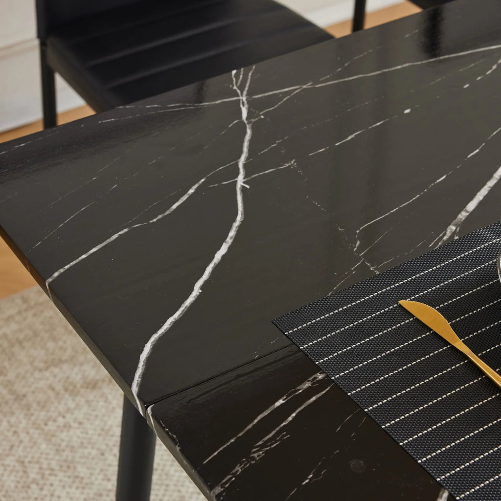 Black Faux Marble Dining Table Set for 4 V242771