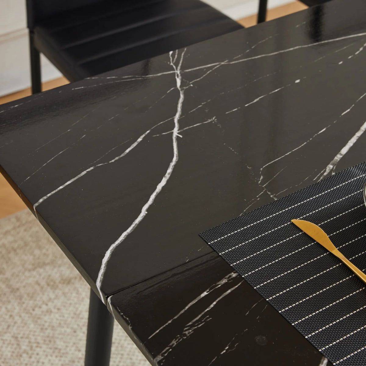 Black Faux Marble Dining Table Set for 4 V242771