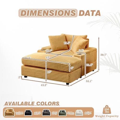 Oversized Corduroy Chaise Lounge Chair with Ottoman and Cup Holder N52132