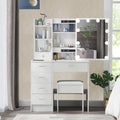 White Vanity Desk with LED Lighted Sliding Mirror and Stool T869