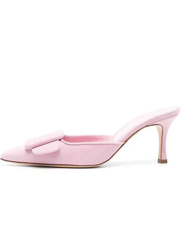 Cow Suede Belt Buckle Pointed Toe Stiletto Heel Pumps I4811