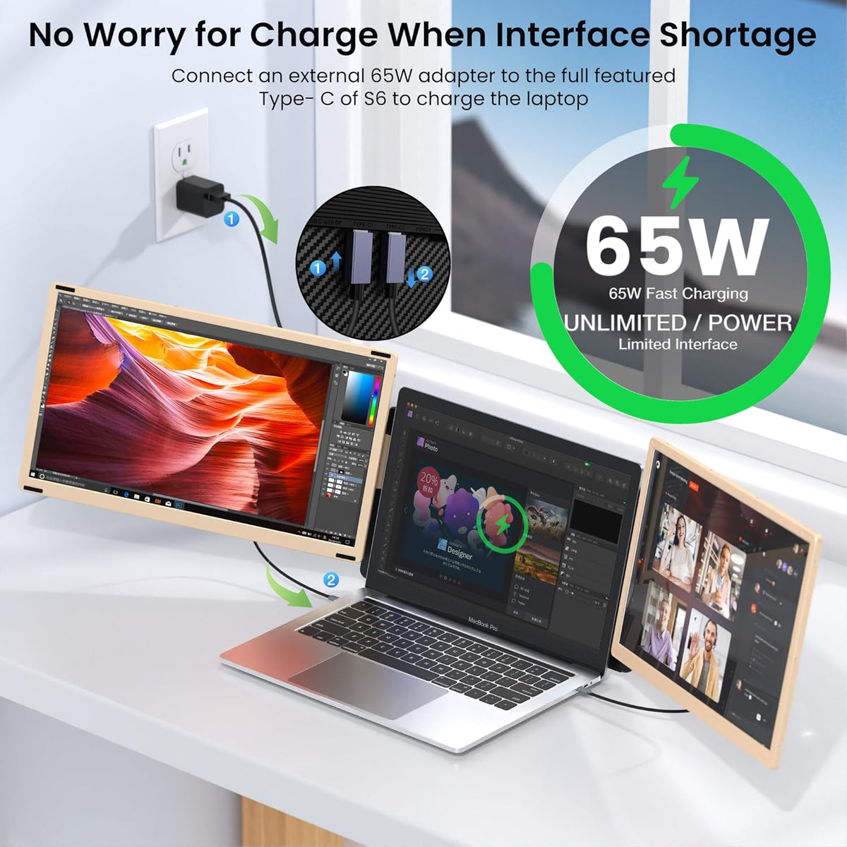 15.6’’ Portable Triple Monitor with IPS FHD 1080P Display B640