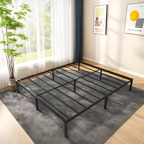 Black 14 Inch Metal Platform Bed Frame with Headboard R941