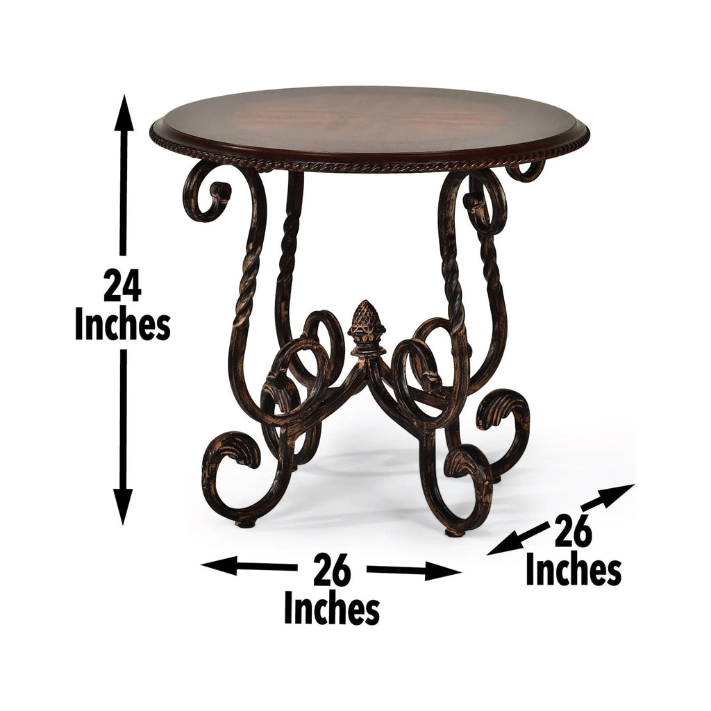 Cherry Wood and Metal Round End Table H38155