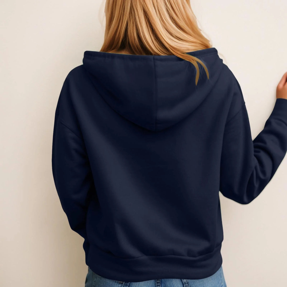 Navy XXL Button Down Collar Drawstring Hooded Pullover Sweatshirt K736165