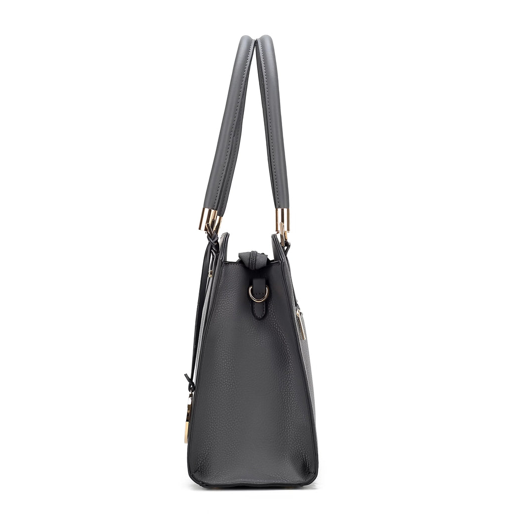 Pewter Vegan Leather Satchel Bag & Wristlet Wallet T401