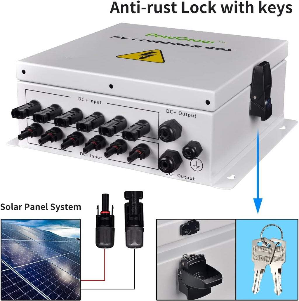 6 String Solar Combiner Box with 15A Fuse, Surge Protective Device, 63A Circuit Breaker L10199