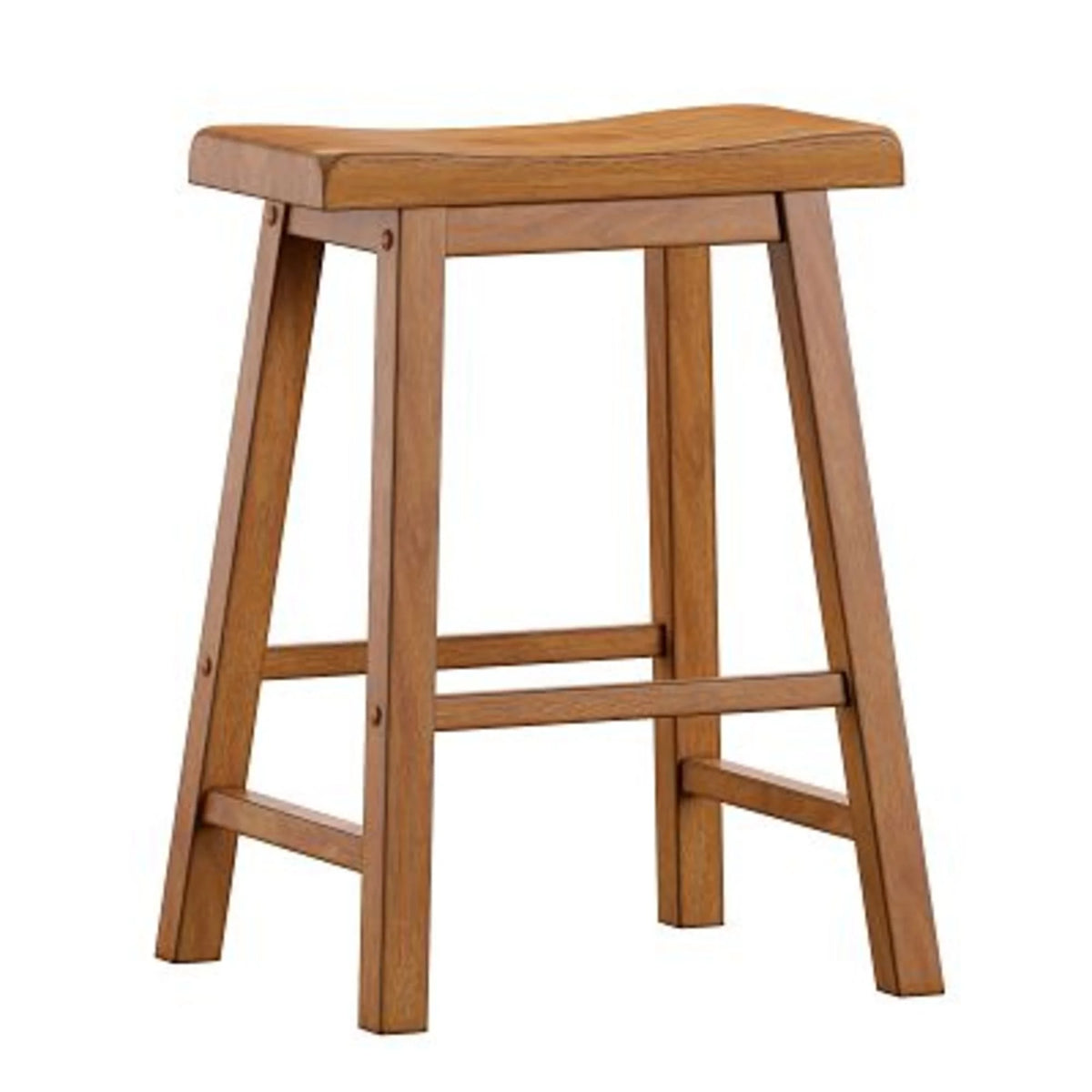 Oak Finish Saddle Seat Backless Counter Stools Set of 2 F8282