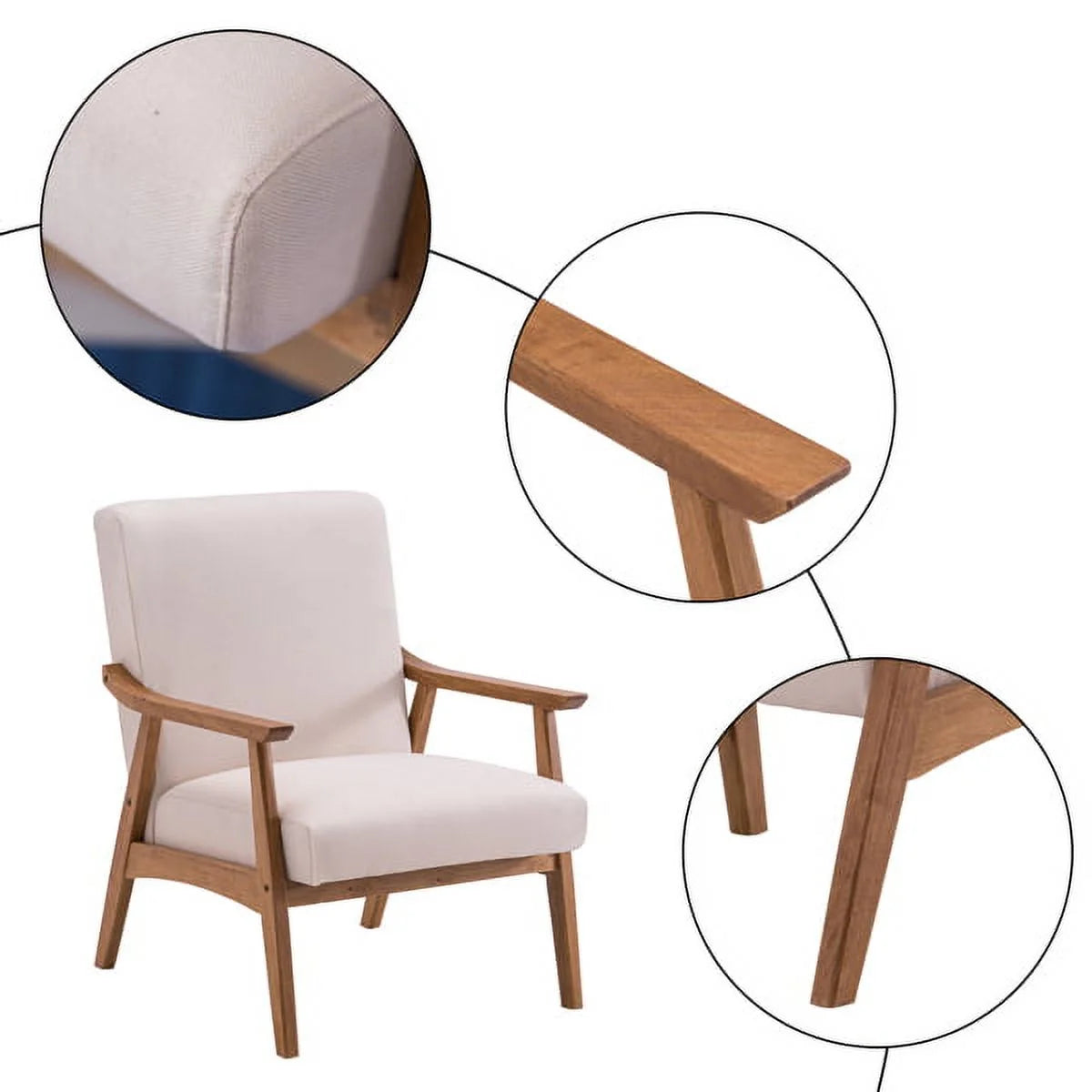 Beige Solid Wood Single Sofa Chair V667